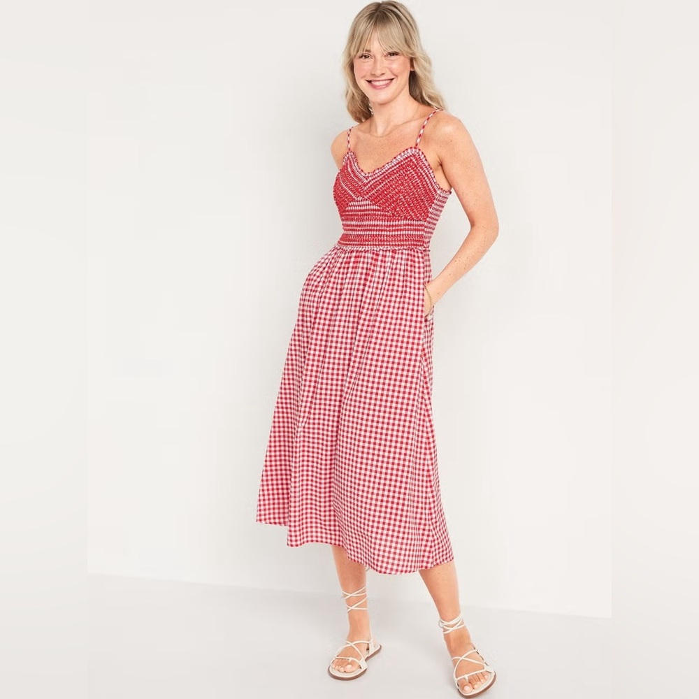 Old Navy Fit & Flare Gingham Smocked Midi Cami Midi Sundress NWT size XL